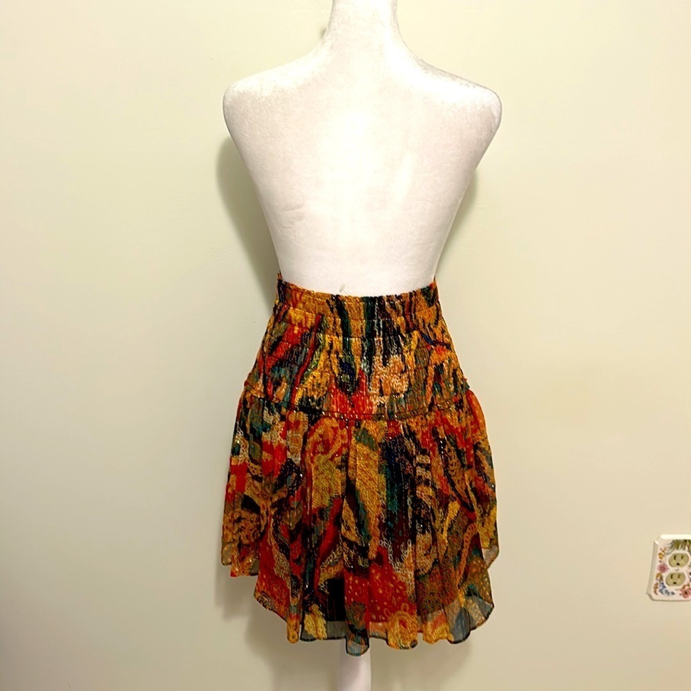 A.L.C. Luna Printed Elastic Waist Silk Mini Skirt Metallic Multi New Size 0 - Picture 6 of 9